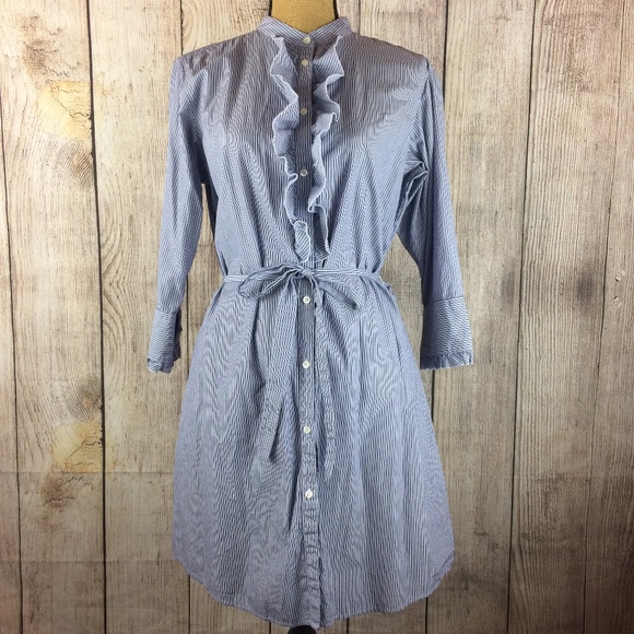 GAP Dresses & Skirts - GAP Ruffle Front Pinstripe Tie Shirt Dress Sz 14